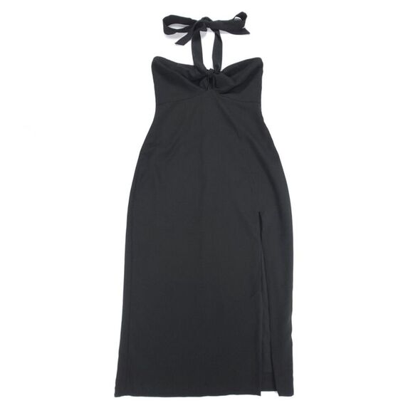 NEW Abercrombie 90s Twist Front Halter Thigh Slit Midi Dress Black Small Tall - Picture 1 of 10